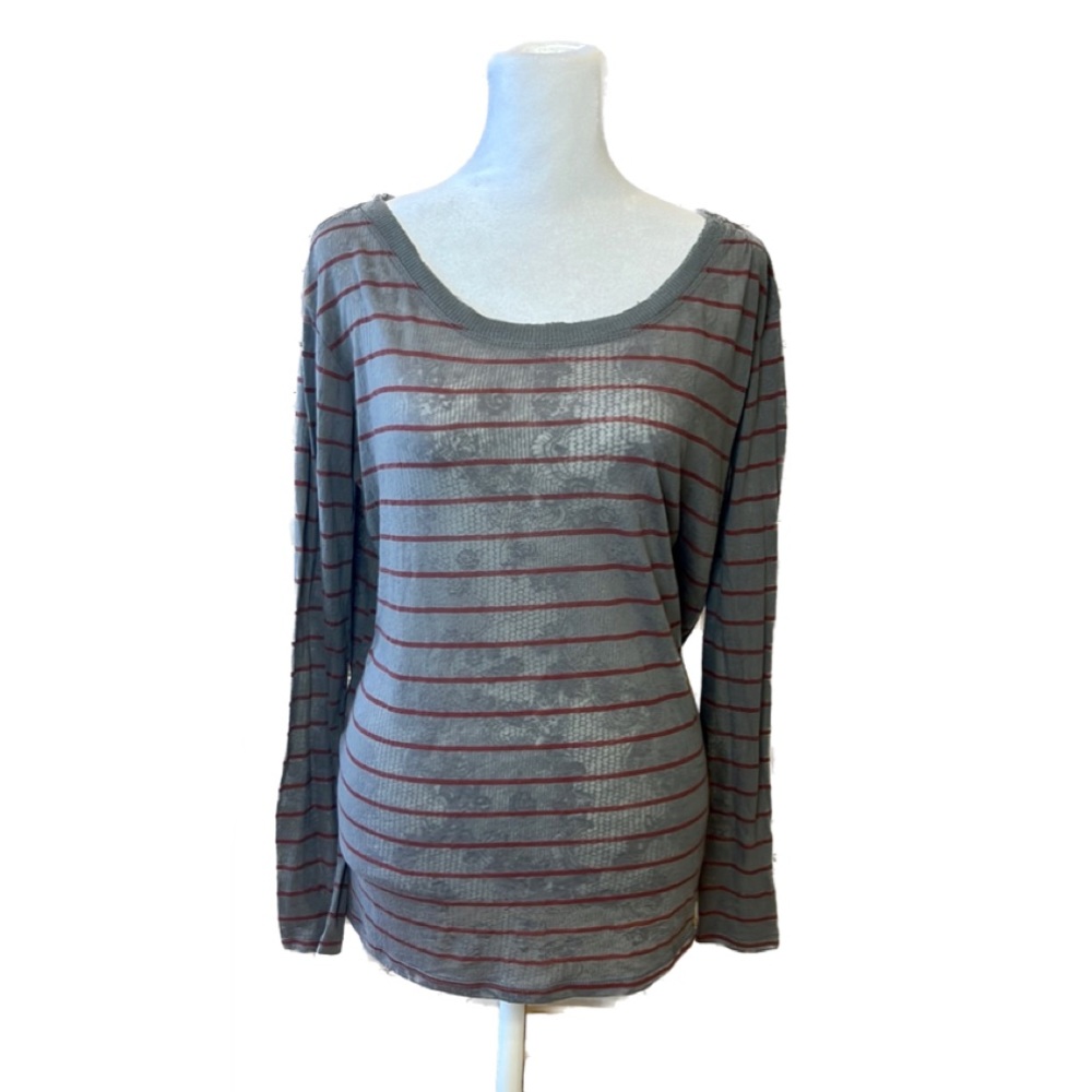 We The Free Gray & Red Striped Top, Women’s Size Small